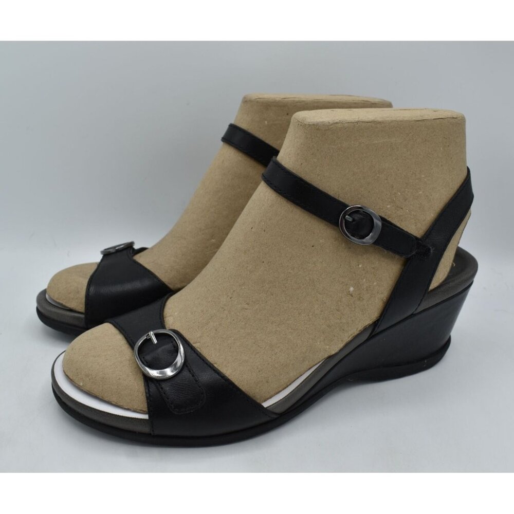 Dansko Womens Size EU 41 US 10.5-11 Arielle Black Glazed Leather‎ Wedge Sandals